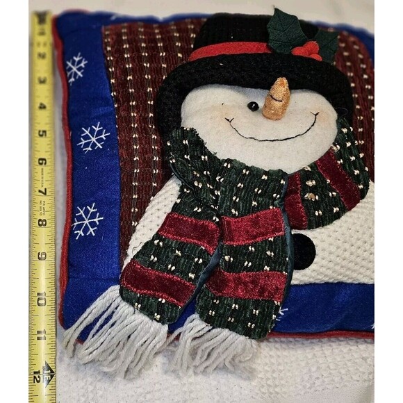 Vintage Quilted Snowman Throw Pillow Crochet Outfit Christmas Decor Let It Snow - Picture 9 of 13